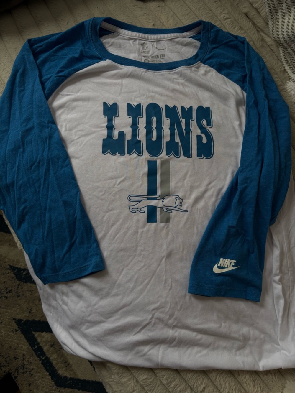 Nike Lions Blue & White 3/4 Sleeve Tee